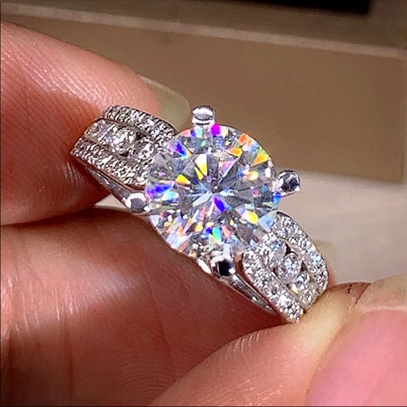 New Halo 925 Silver Round Diamond Ring - Picture 3 of 6